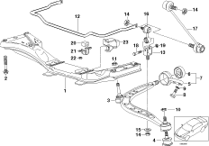 Front axle support/wishbone/stabilizer