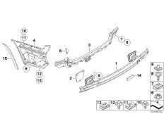 Carrier and mounting parts, bumper, rear