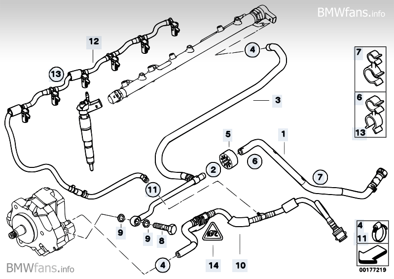Fuel lines BMW X5 E70, X5 3.5d (M57N2) — BMW parts catalog