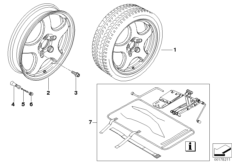 Set emergency wheel with tyre